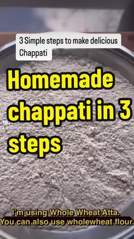 Chapati/ Rotli  250g Wholemeal chapatti flour  Or 125g wholemeal bread flour & 125g white bread flour 150ml warm water 1 tablespoons olive oil A little extra flour for rolling Equipment Bowl / rolling pin, floured board, frying pan or pancake pan To Make:    1. Combine the flours and olive oil in a large bowl.  Gradually add the previously boiled water bit by bit to create a soft dough that is elastic but not sticky.  (if it gets sticky add a little flour.)  2. Knead the dough on a lightly floured surface for 5-10 mins until it is smooth.  Let the dough rest for a 10 mins or more.    Divide into 8 pieces, or less if you want bigger chappati.  3. Heat a frying pan over medium heat until hot. 4. Take a piece dough, roll it into a ball between your palms, coat it with flour, then flatten it into a disc and gently roll it out.  Coat in more flour if the dough sticks to your surface.    4.  Check the pan is hot, put the chapati on it. Wait for the edges to slightly cook (the chappati will start to bubble slighly. (takes about 30 to 40 secs). Then turn over, let chappati cook a little longer on this side. Turn again and using a spatula press down gently and gradually help the bubbles to rise. (check all the dough is cooked, uncooked dough will look dark & doughy).   5. Put on a plate and keep warm while you cook the rest of the chapatis. (wrap in foil to keep chappati warm).  Eat plain or we like to spread our chappati with a little butter or olive oil. 6. Cooked chappati taste great the next day, either enjoy at room temp or pop back on to a dry fry pan and heat.  Cooked chapatti’s also great to freeze. #cookingfromscratch #indiancooking #simplerecipe #indiancookingathome 