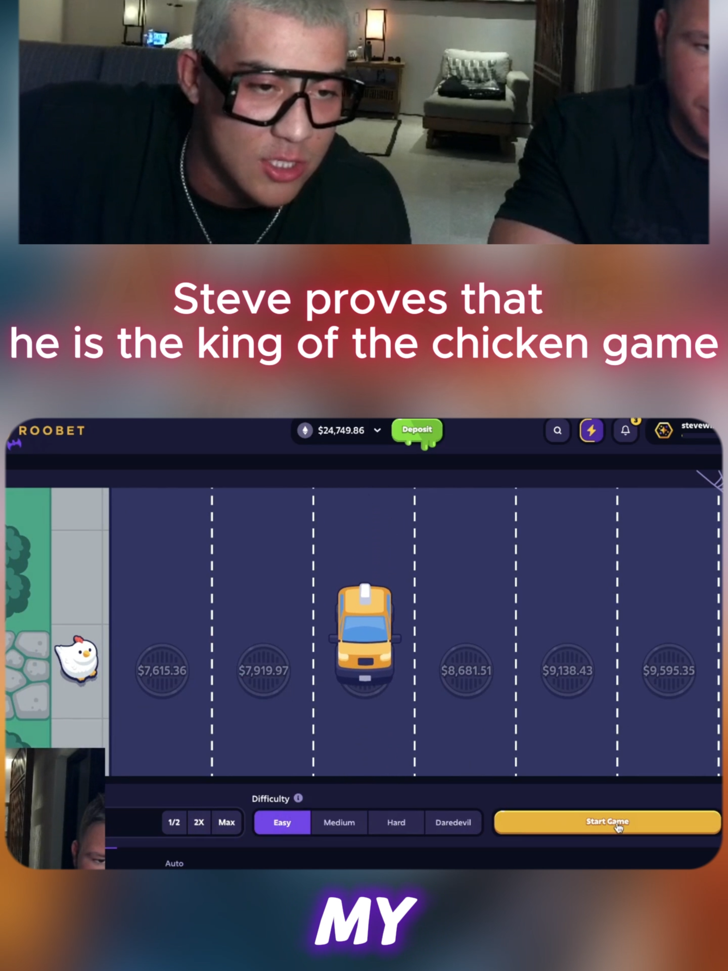 Steve proves that he is the king of the chicken game  #roobet