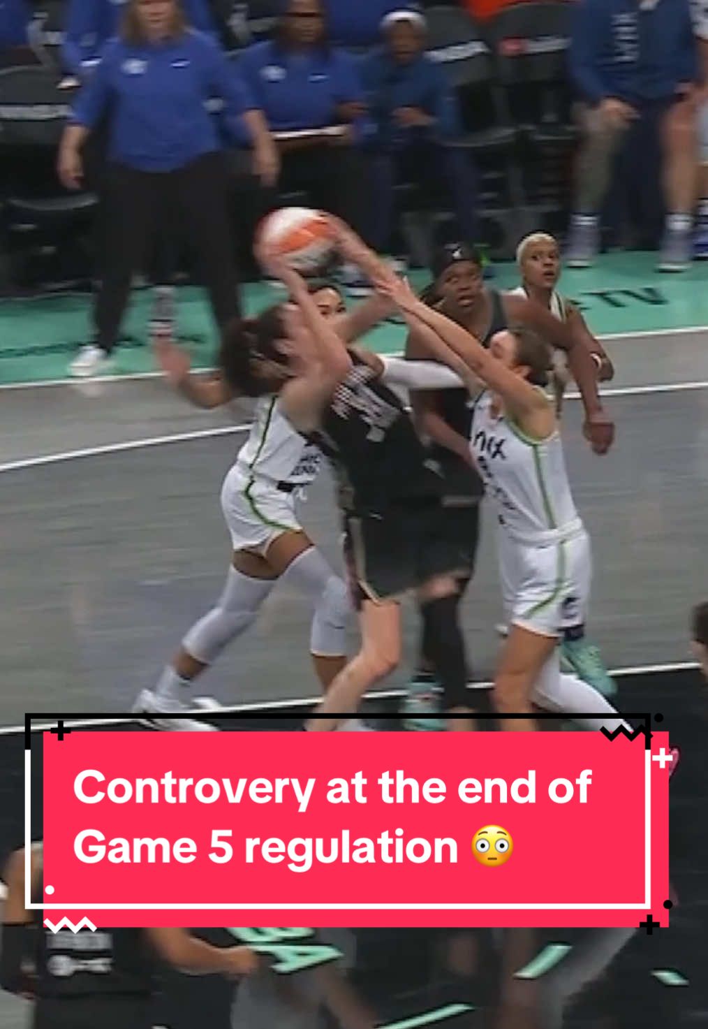 The Minnesota Lynx unsuccessfully challenged this call in the dying seconds of regulation. Breanna Stewart hit the game-tying free throws to force overtime. Should the call have been overturned? 🤔 