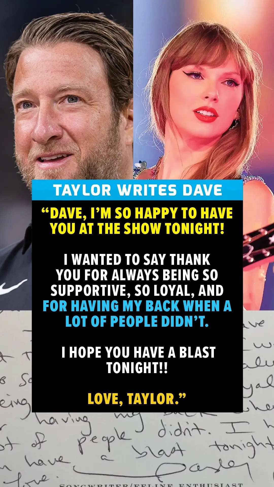 At her recent Eras Tour stop in Miami, Taylor Swift included a special handwritten note for Barstool Sports founder Dave Portnoy, who was in the audience.  Portnoy shared his experience on social media, reflecting on his time at the concert and the personal message Swift had written for him.   #TaylorSwift #Note #DavePortnoy #Barstool #Barstoolsports #ErasTour #Miami