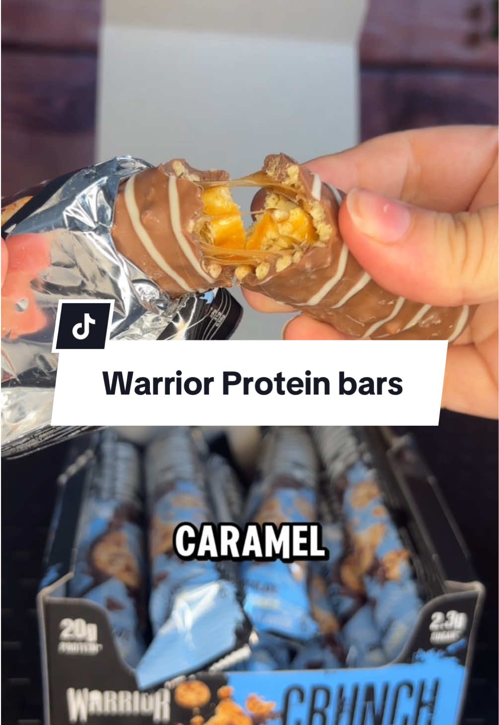 That Caramel pull though 🤤 #warrior #proteinbar #cookiedough #protein 