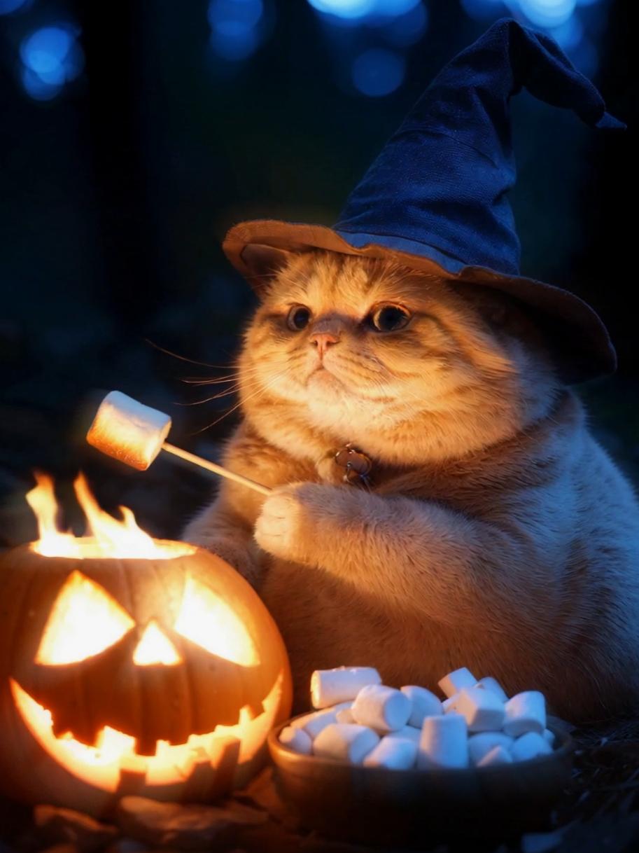 Wizard Cat Celebrates Halloween Alone 😢😻 Follow me to see more 🙏 #wizardcat #ai #meme #catlover 