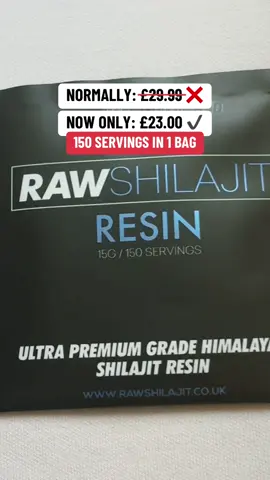 Get 150 servings in a single bag! Raw Pure Himalayan Shilajit Resin on sale for £23.00, down from £29.99. #shilajit #shilajitbenefits #shilajitresin #shilajitresinbenefits #pureshilajit #himalayanshilajit #supplements 