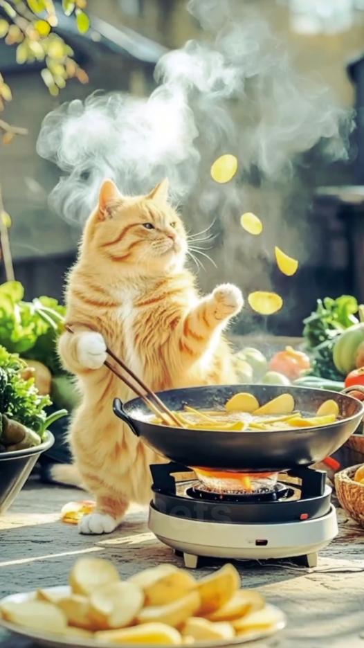 Ai Cat Making Potato Snacks 😋#like #comment #share #foryou #viral_video #aicat #aipetshub 