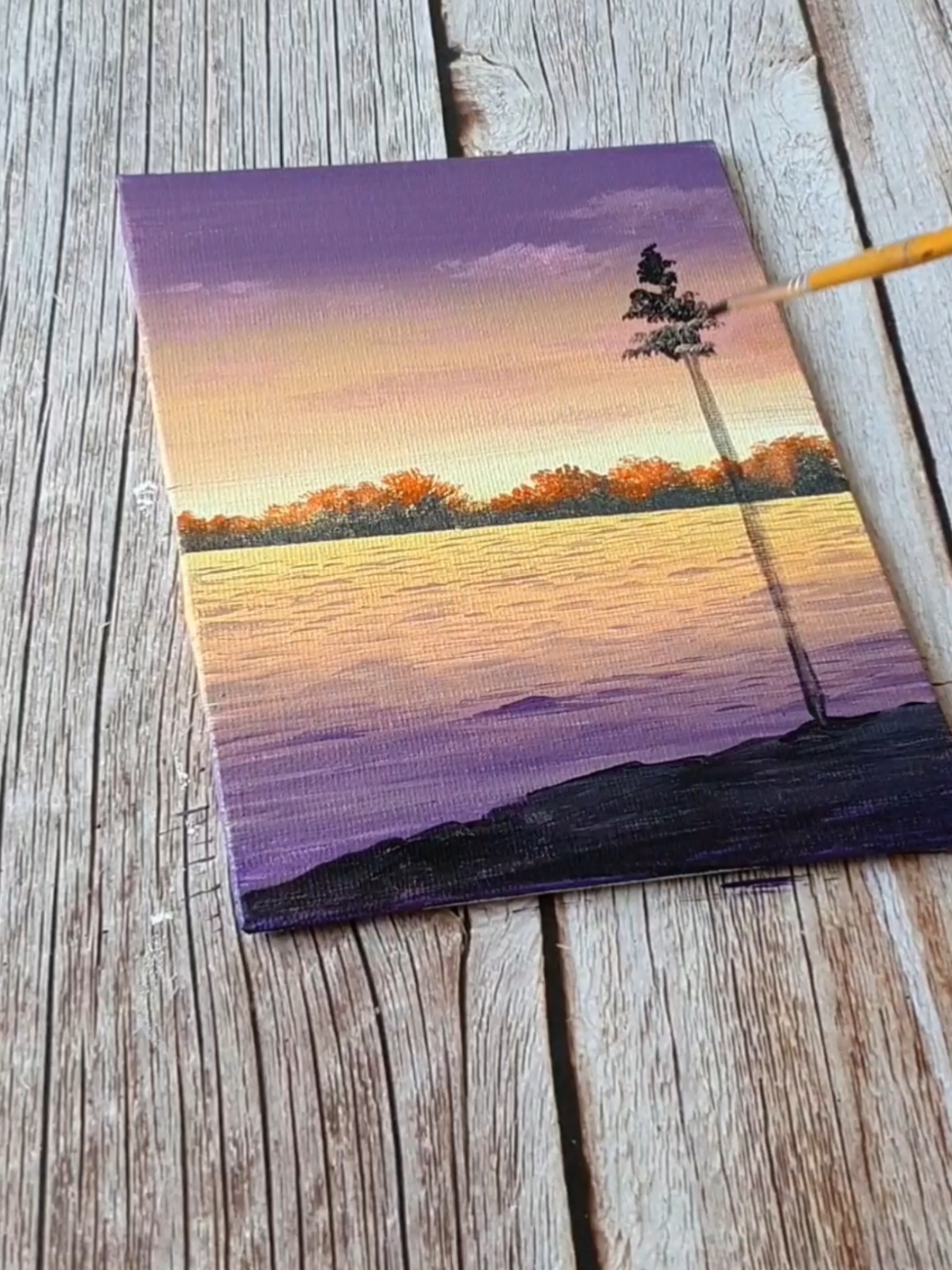 Beautiful sunset 💜✨️ acrylics on 5x7