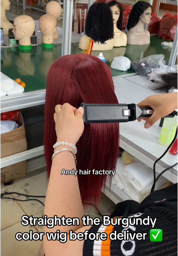 Straighten the burgundy color wig before deliver ✅100% human hair soft and silky hair ❤️ #andyhairfactory #hairfactory #rawhair #colorwig #wiginstall #wigforblackwomen #wigforbeginners #wigtok #wigfactory #althair #hairstyle #hairtok #gluelesswig #colorwig #blackgirlluxury #hairstylist #fypシ #hairwholesale #blackgirlhairstyles 