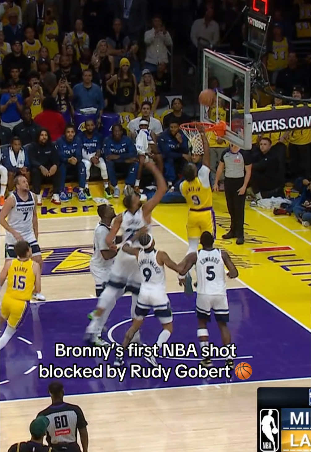 Bronny’s first nba shot  #NBA #basketball #lakers #bronny #lebron #bronnyjames #rudygobert #fyp 