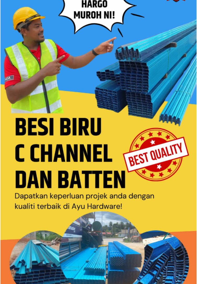 Hi semua. Ayu Hardware menawarkan besi biru C-channel dan batten berkualiti tinggi tanpa membebankan bajet anda.  Berminat boleh pm ye🤗 #fyp  #besibiru #trending 