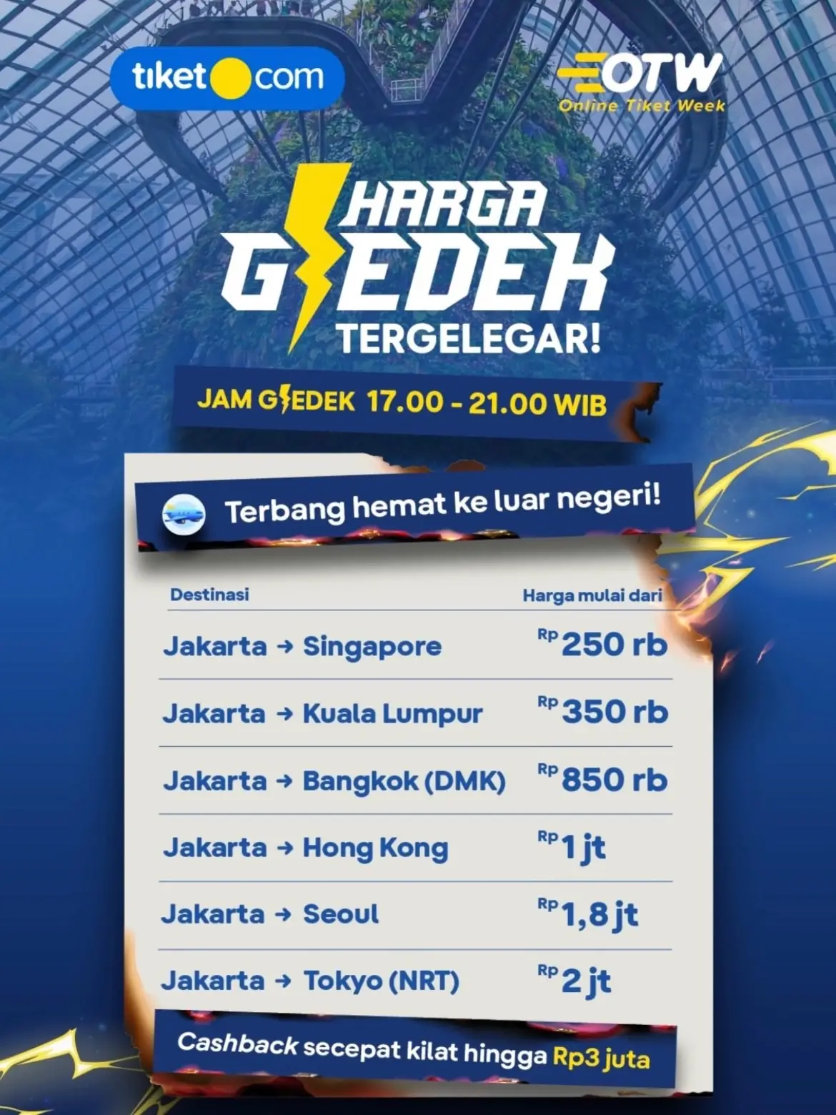 Jangan sampe ketinggalan promo Harga Gledek dari Tiket.com Promo berlangsung dari tanggal 23 Oktober - 1 November 2024 Harga Gledek di jam 17.00-21.00 WIB #tiketmurah #tiketpesawat #tiketpesawatmurah #tiket #promotiket #tiketok #tiketcom #hargagledek 