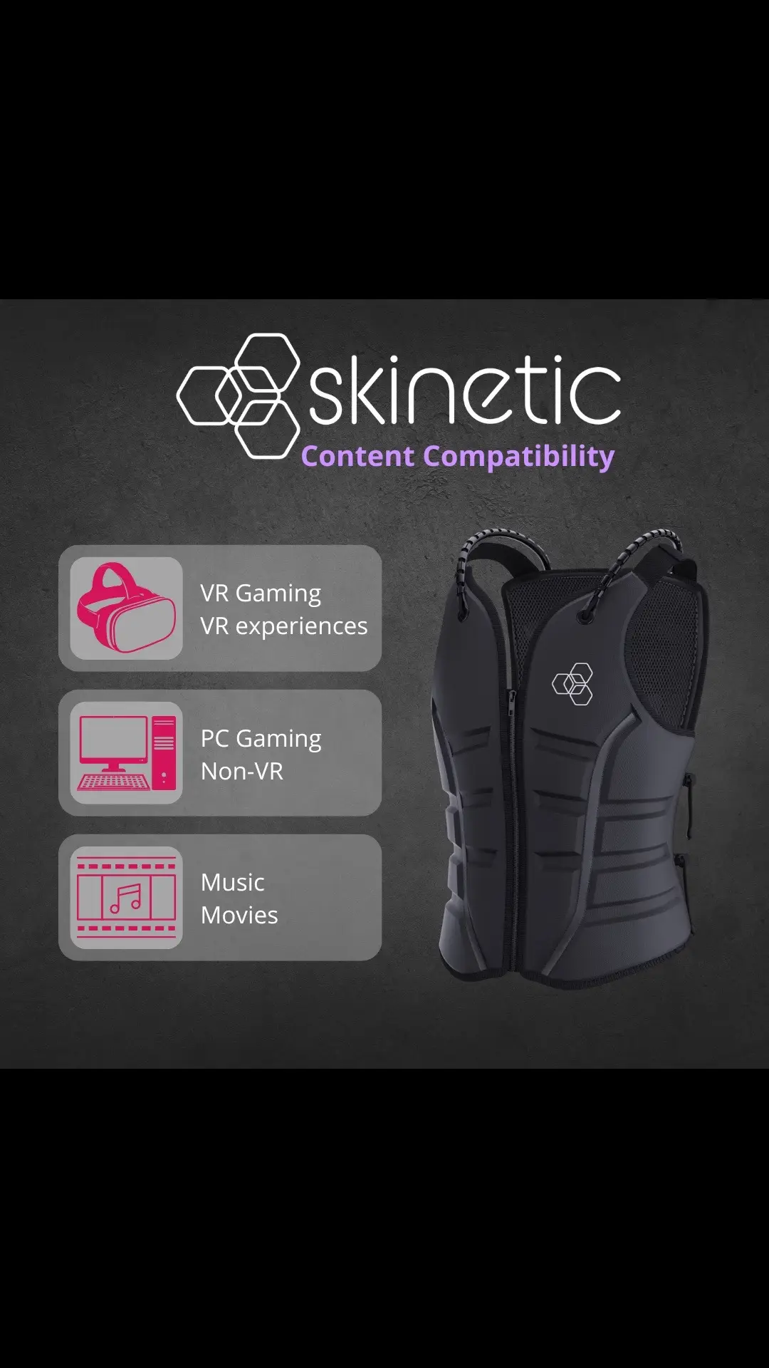 The Skinetic vest brings realism and immersion to you games (VR and Non-VR), music, movies and any audio based content! Support us on Kickstarter starting October 28! #skineticvest #kickstarter #gaming #musique 