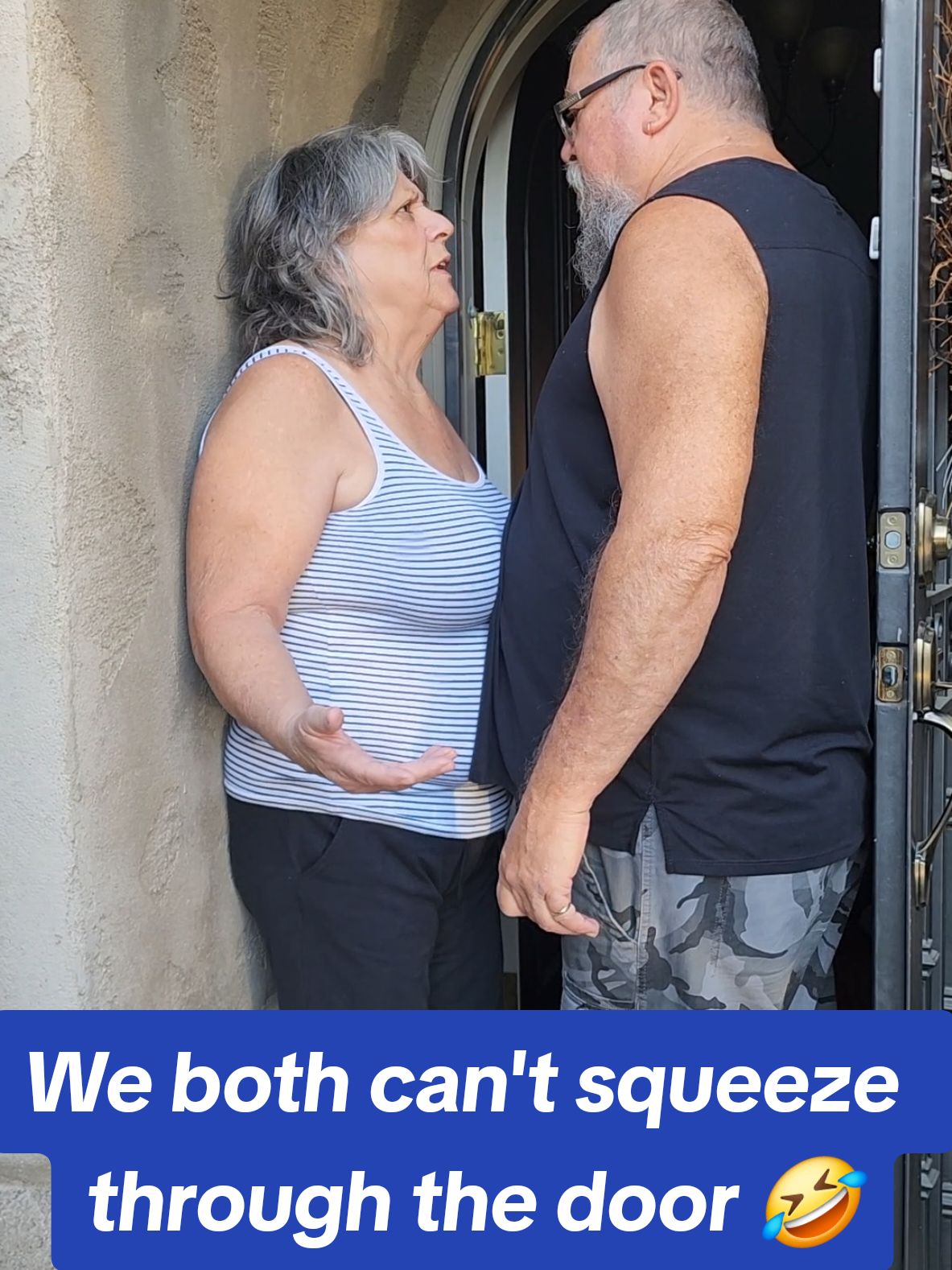 We both can't squeeze through the door 🤣🤣🤣 #oldpeople #couplegoals #oldcouple #relationshipgoals #marriagehumor #funny #livingwithparents #thefifipapashow #italianfamily 