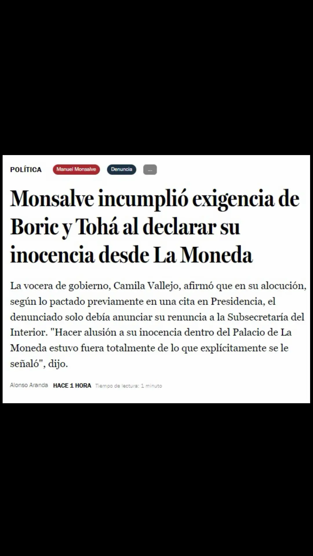 Monsalve incumplió exigencia de Boric y Tohá al declarar su inocencia desde La Moneda…