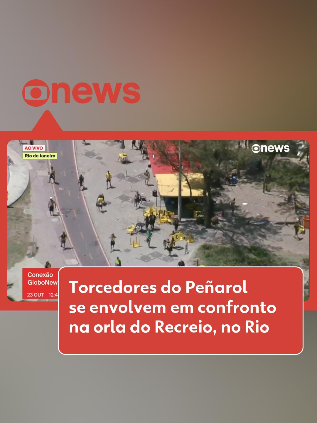 Confronto no Rio de Janeiro - Dezenas de torcedores do Peñarol se envolveram em um confronto violento por volta das 12h nesta quarta-feira (23) na orla do Recreio, na Zona Oeste do Rio. Vários homens, muitos escondendo o rosto, usaram paus, pedras e garrafas para atacar policiais militares e outras pessoas que estavam no local. Um carrinho usado para guardar barracas e cadeiras de praia foi saqueado, e os paus das barracas foram usados como armas. Mesas e cadeiras de quiosques foram usados como escudo. Comerciantes foram saqueados e há relatos de roubos a pedestres. Mais cedo, um uruguaio foi preso por um furto de celular que estava em um quiosque. Câmeras de segurança registraram o momento do furto. O torcedor foi levado para 42ª DP e encaminhado à 16ª DP. O time uruguaio joga nesta quarta-feira (23) contra o Botafogo, pela Libertadores. A partida, válida pelas semifinais, será às 21h30, no Estádio Nilton Santos.