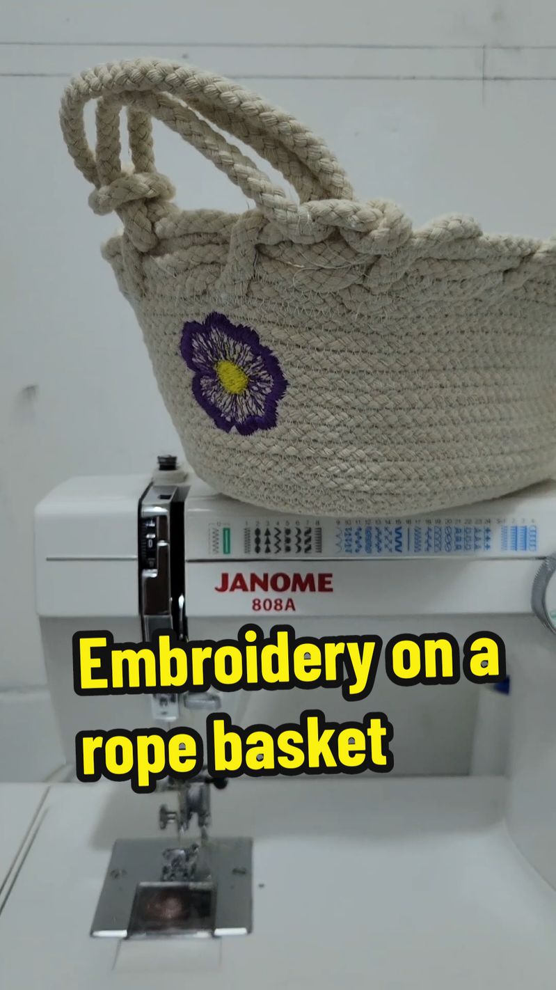 I made this rope basket and thought of going a bit further . Hope you like it . #ropebasket #freemotionembroidery #regularsewingmachine #saranguJaree #aamyadam #flowerembroidery 