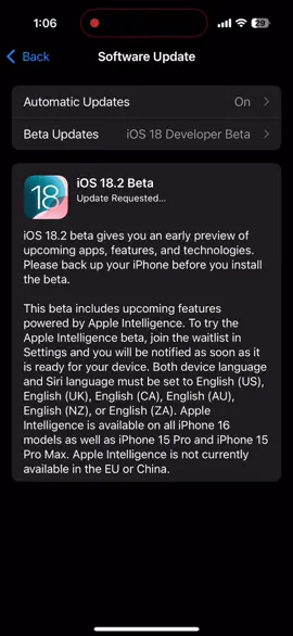 The first developer beta of #iOS 18.2 with #Genmoji, #ImagePlayground, #VisiualIntelligence for #iPhone16 and more #appleintelligence features just started rolling out. #ai #apple #iphone #ipad #mac #software #developers #CapCut 