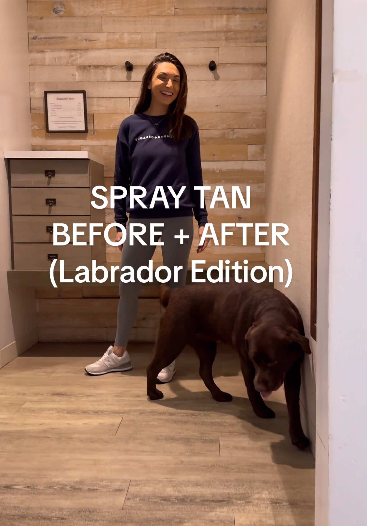 Such a confidence boost.  @SUGARED AND BRONZED #spraytan #beforeandafter #labradorretriever #chocolatelab #yellowlab #doggrooming #sunlesstanning #doghumor 