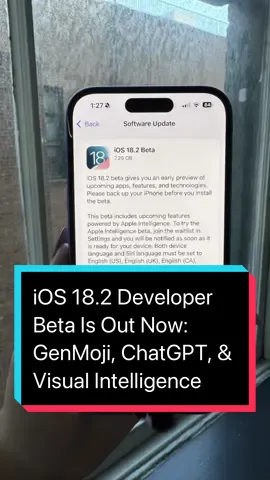 It's here! #Apple's iOS 18.2, iPadOS 18.2, and MacOS 15.2 #developer betas are now available for download. But as with every #OS update, we strongly recommend backing up your data before installing. This is a #developerbeta, and there may be bugs and errors that could cause havoc on your devices. 📲 #ios182 #ipados #macos #applenews #iphone16 #appleintelligence #chatgpt #genmoji #visualintelligence #ios18beta #ai #MemeCut #Meme #MemeCut 