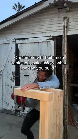 True story, he started with a table and ended up building me a house. The most beautiful journey camping while watching my honey build the house of our dreams 🥹 #boyfriend #foryou #fyp #coupleschallenge #winterhouse #jessicastocker #couplestiktok #couplestiktoks #airbnb