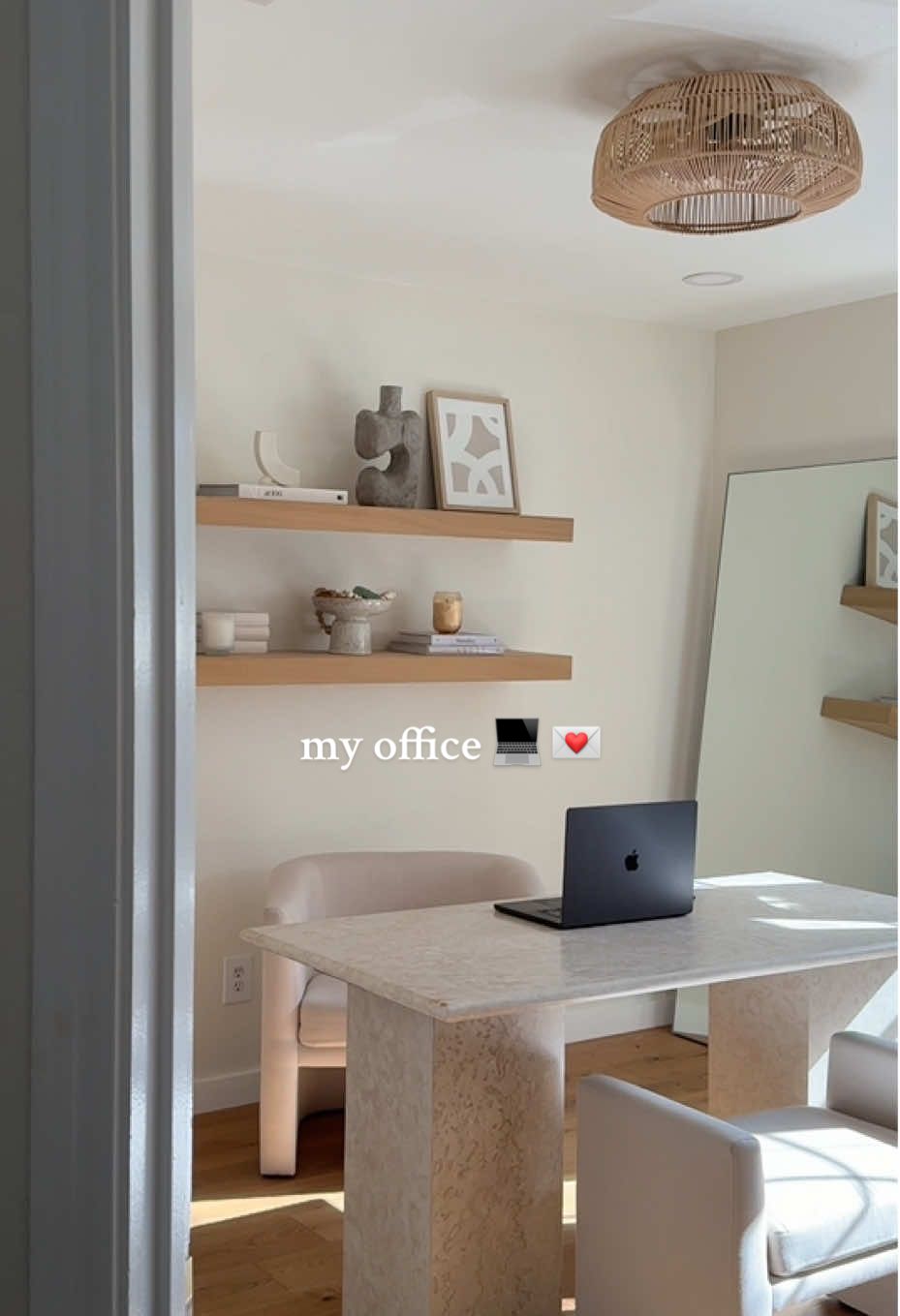 the morning light in my office is magical 🌞🥹 it’s not fully done, I want to switch some of the shelf decor, add some wall art + more color! 💖 I’ll link everything on my LTK! #homedecorideas #homeofficedecor #homeofficeinspo @target @CB2 @Amazon Home @potterybarn #officeinspo #desksetup 