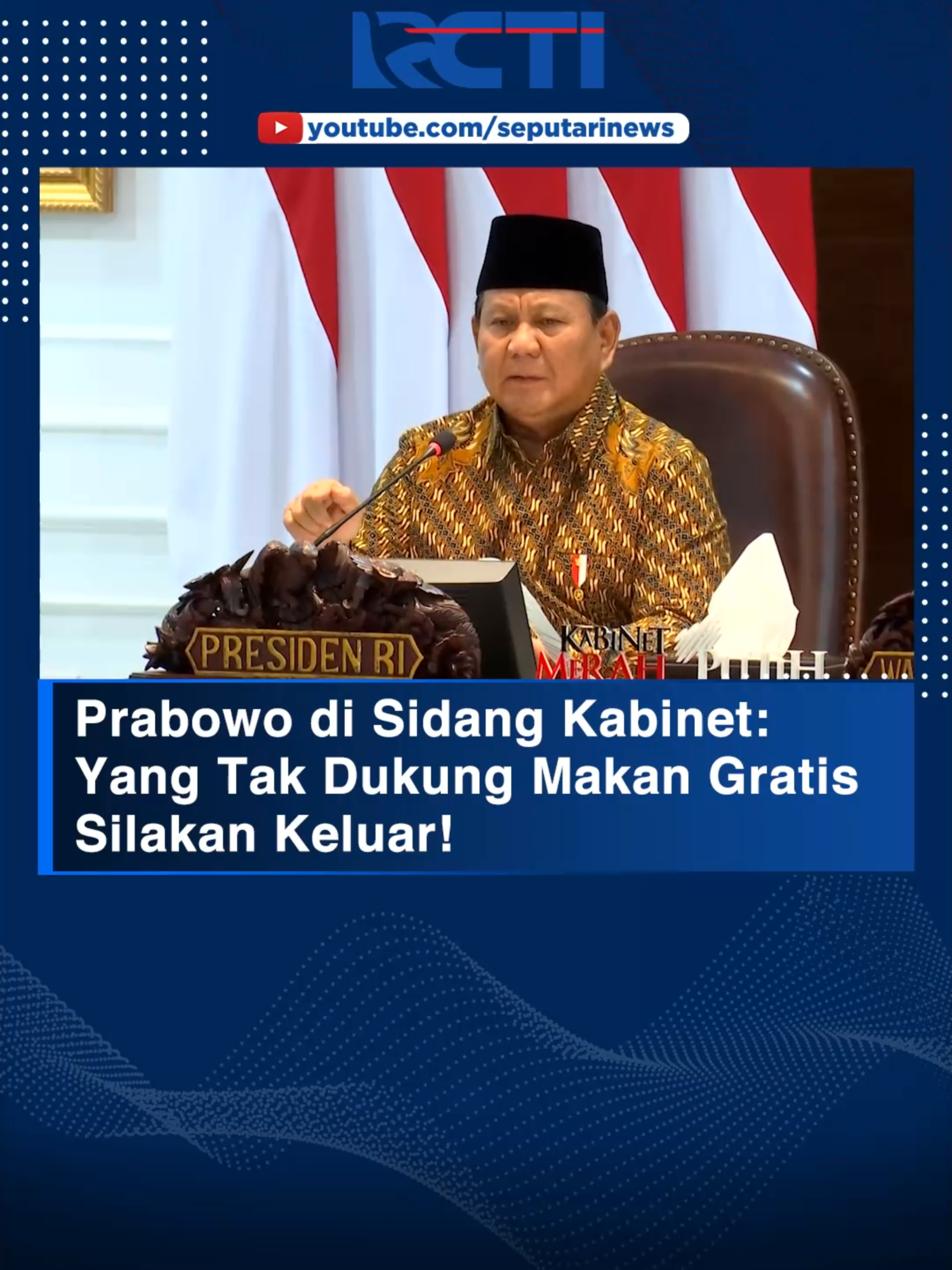 Presiden Prabowo Subianto meminta jajaran menterinya mendukung penuh program makan bergizi gratis untuk anak-anak dan ibu hamil. Ia mempersilakan menteri yang tak setuju dengan program itu untuk keluar dari kabinet. FDLM #SeputariNews #RCTI #Prabowo #Kabinet #MerahPutih #MakanGratis #KabinetMerahPutih