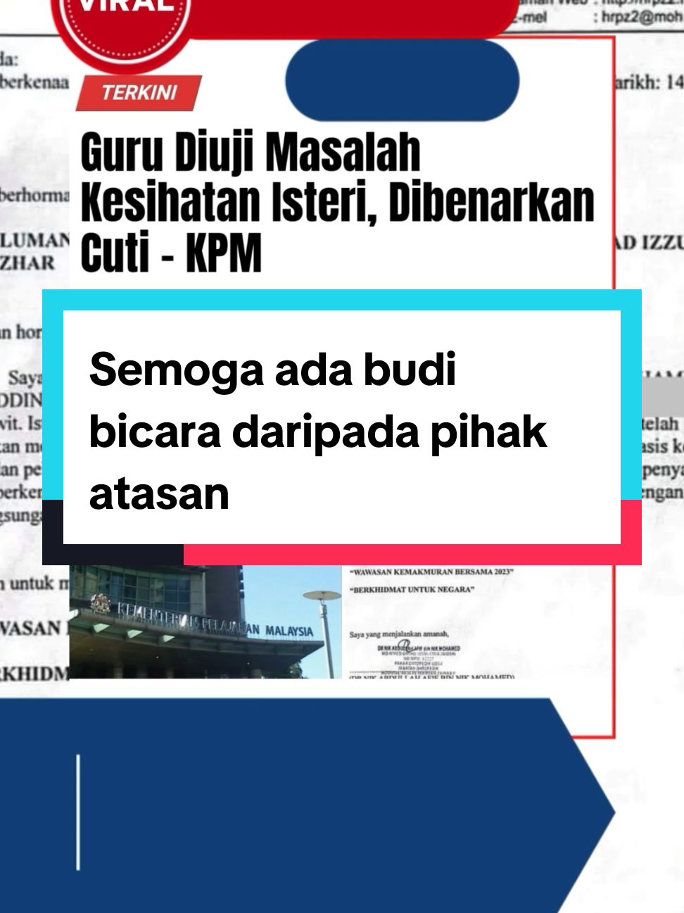 Semoga ada budi bicara daripada pihak atasan, Semoga dipermudahkan segala urusan keluarga ni 🤲 #malaysianupdate #malaysianupdatenews #malaysianupdateofficial #fyp #viral #cikgu 