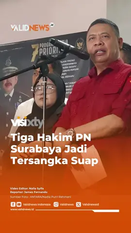 Tim penyidik Jaksa Agung Muda Bidang Tindak Pidana Khusus Kejaksaan Agung telah menetapkan tiga hakim Pengadilan Surabaya yang menangani kasus pembunuhan oleh Gregorius Ronald Tanur sebagai tersangka dalam dugaan kasus suap. #gregoriusronaldtanur #ronaldtanur #pengadilansurabaya #infovalid #beritavalid #kasussuap #beritakorupsi #ReferensiTeruji #Visixty #Validnews