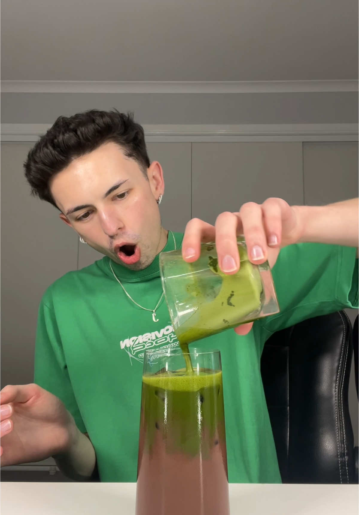 trying chocolate coconut water matcha for the first time 