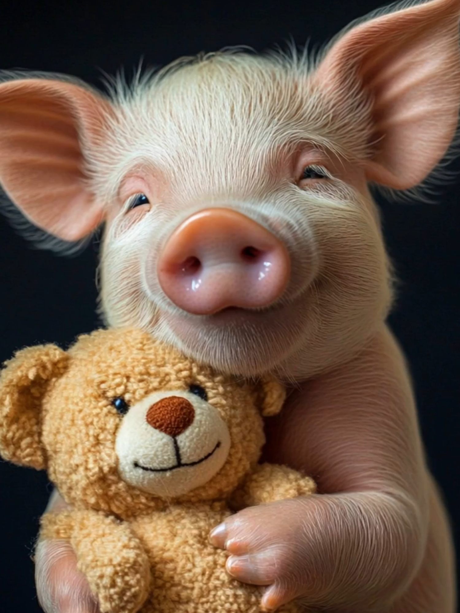 Trop mignon avec son doudou #cochon #mignon #coeur