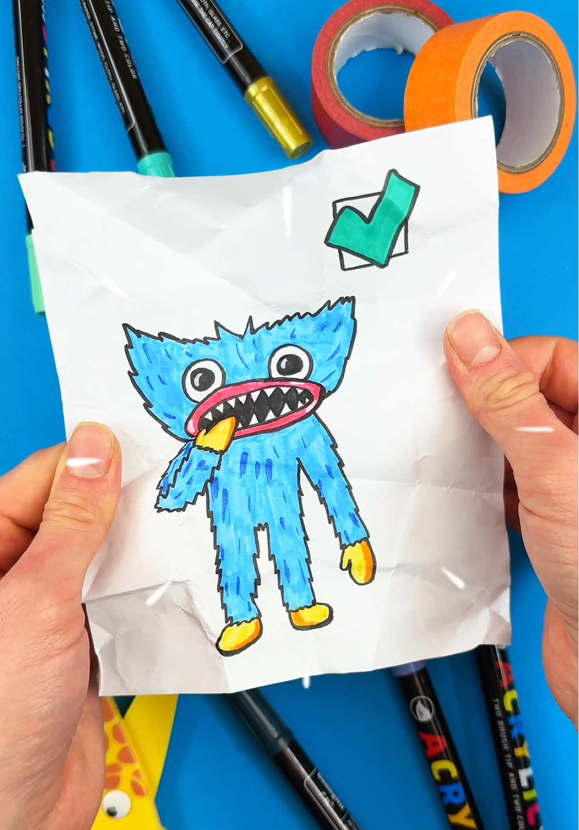 Cool Paper Craft Trick with Huggy Wuggy by Poppy Playtime 💙#huggywuggy #papercraft #trick #tricks 