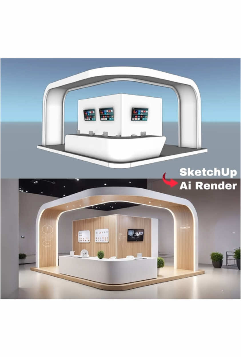 Exhibition Stand Design with SketchUp and render it by AI In this tutorial, you'll learn how to harness the power of SketchUp and AI to create stunning exhibition stand design! #nicetower #promeai #AIrendering #sketchupdesign #rendering #fyp #sketchup #architecture #exhibition