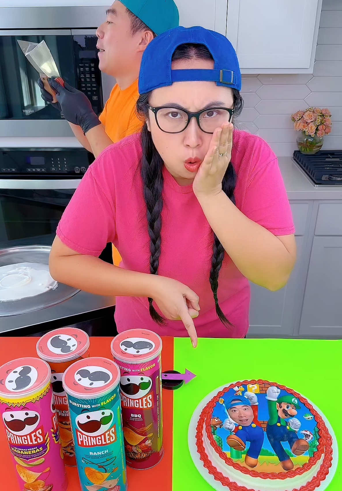 Mario cake vs Pringles chips ice cream challenge!🍨 #mario #pringles #funny by Ethan Funny Family 