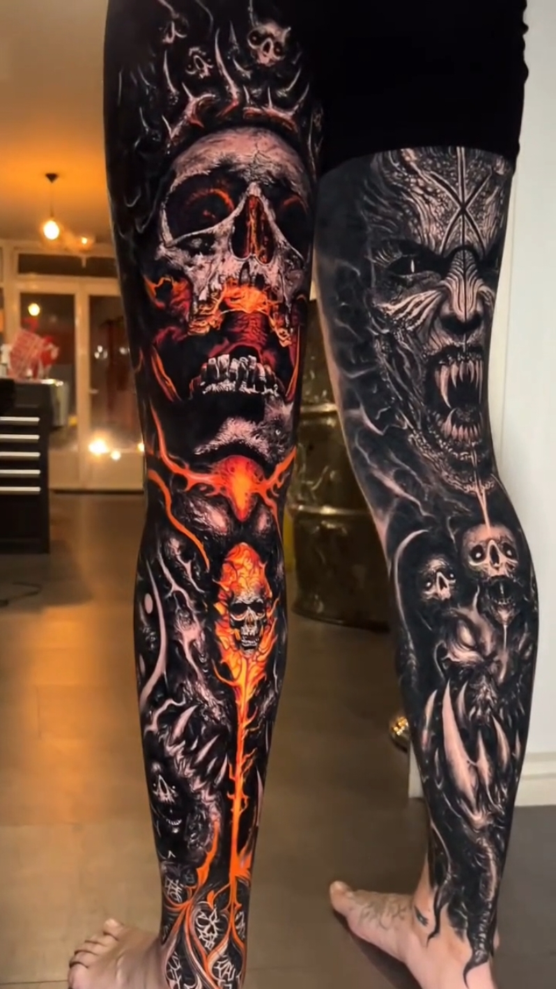 Black and grey color realistic skull monster leg sleeve tattoo  tattoo artist Sandry Riffard x Massacrov  #tattooartist  #tattoo  #legtattoo  #blackandgreytattoo  #skulltattoo  #colortattoo  #worldsbesttattoos  #besttattoos  #tattooideas  #tattooideasformen  #artist  #art  #blackandgreytattoo  #blackandgraytattoo 