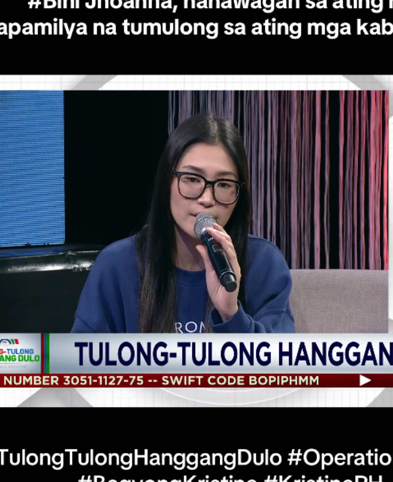 #Bini Jhoanna, hinikayat lahat ng kapamilya na magkaisa at tumulong sa ating mga kababayan na naapektuhan ng Bagyong Kristine. Ang bawat munting tulong ay mahalaga! Sama-sama tayong magbigay ng pag-asa! 🙏✨ Sa bawat tulong na maiaabot natin, mas bibilis ang pag-ahon ng ating mga Kapamilyang nasalanta ng #BagyongKristine. Sama-sama po tayo sa LIVE Donation Drive with BINI, Kapamilya stars, reporters, and anchors! Also available at BINI.global, news.abs-cbn.com, abs-cbn.com, and on iWantTFC. #TulongTulongHanggangDulo  You may send your donations here: ABS-CBN Lingkod Kapamilya Foundation Inc. BANK NAME: BDO ACCOUNT NUMBER: 0039301-14199 SWIFT CODE: BNORPHMM BANK NAME: BPI ACCOUNT NUMBER: 3051-1127-75 SWIFT CODE: BOPIPHMM BANK NAME: PNB ACCOUNT NUMBER: 1263-7000-4128 SWIFT CODE: PNBMPHMM BANK NAME: METROBANK ACCOUNT NUMBER: 636-3-63608808-1 SWIFT CODE: MBTCPHMM You may also donate by scanning the Gcash, Maya, and Paypal (for international donations) QR codes shown in the video. Proceeds from Superchat & Stickers will go to Typhoon Kristine victims as well.  Taos-pusong pasasalamat po! ❤️💚💙 DSWD-SB-SP-00058-2023 VALID UNTIL JANUARY 3, 2025, NATIONWIDE #TulongTulongHanggangDulo #OperationKristine #BagyongKristine #KristinePH