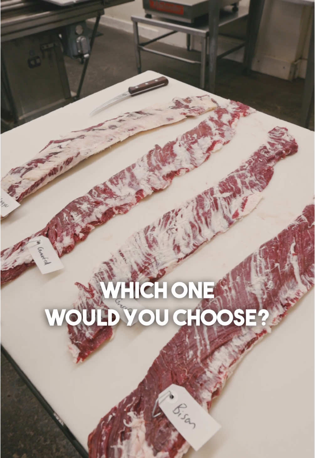 Which Skirt Steak would you choose?  Tajima Wagyu Beef Grain-fed Beef 100% Grass-fed Beef Bison Let us know in the comments! #reels #beef #skirtsteak #bbq #grainfedbeef #grassfedbeef #wagyu #bison #meat #butcher #butchering #thebeardedbutchers #youtube