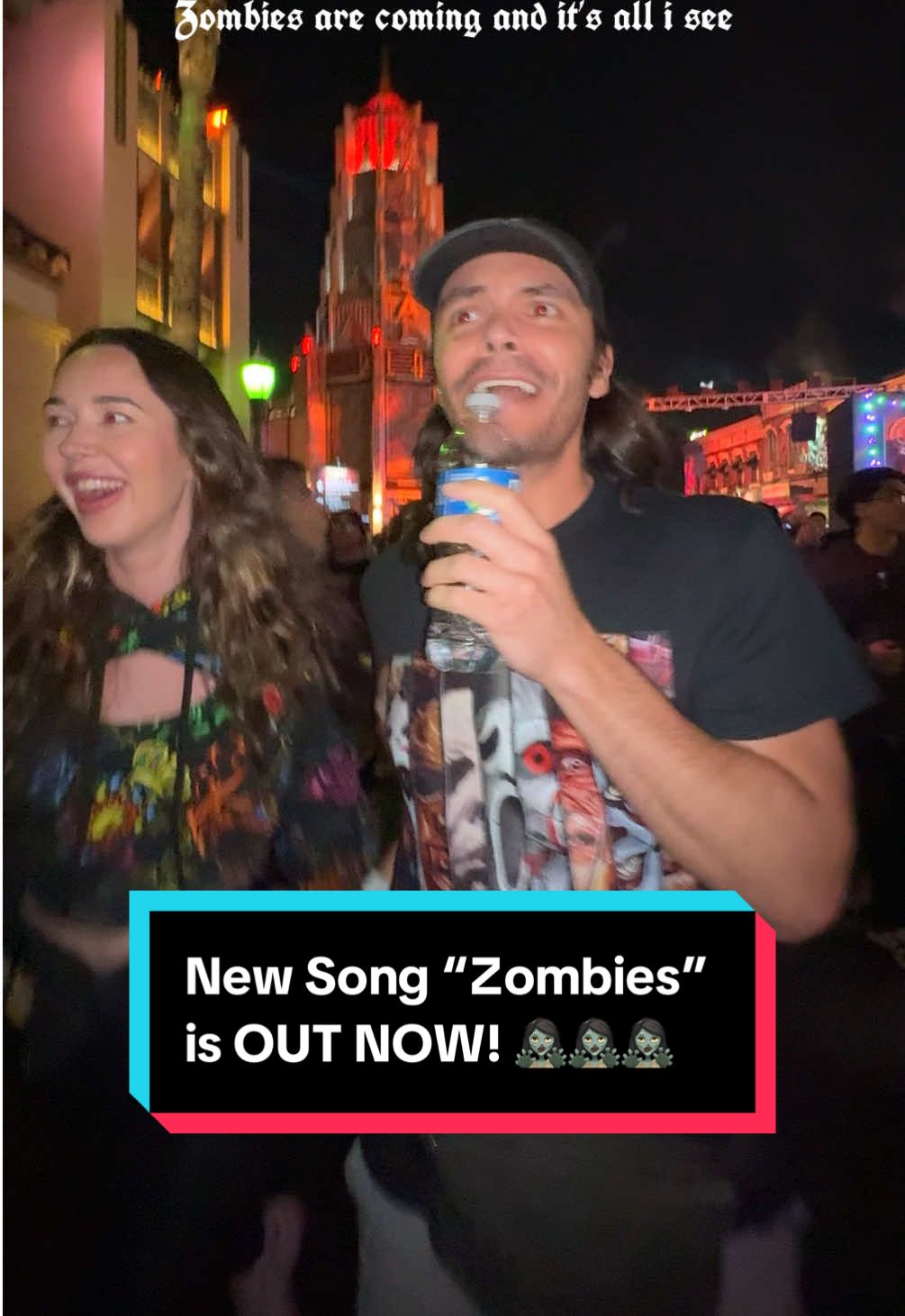 Well that was terrifying. “Zombies” is out now everywhere! #halloweenmusic #originalsong #independentartist #halloweenhorrornights #universalstudios 