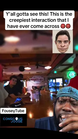 Yall gotta see this weird interaction fouseytube had with this guy at the bar. #creepy #demon #viral #fyp #trending #scary 