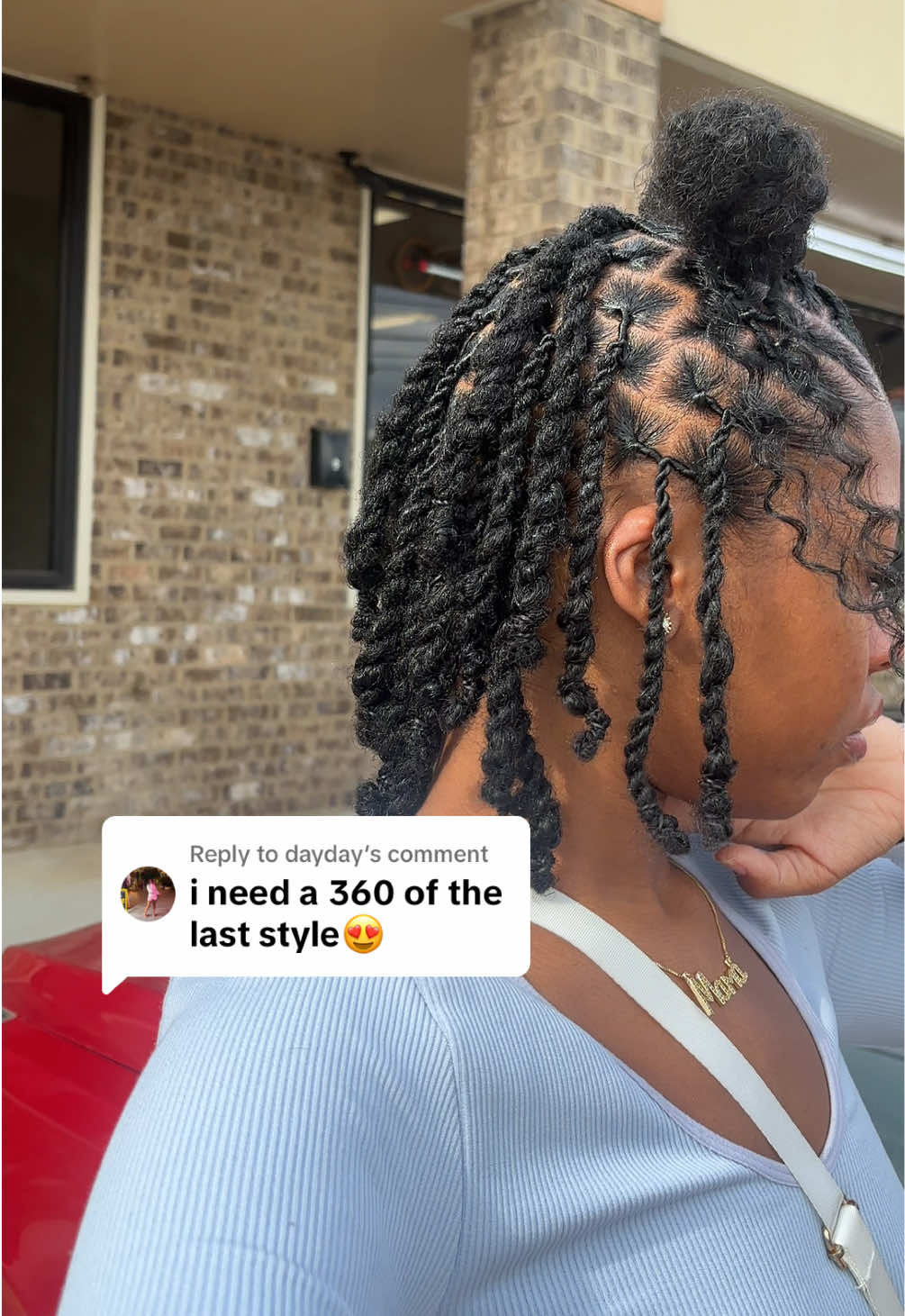 Replying to @dayday its a half up half down. The half up is 2 buns with 2 barrel twist each , and theres two strands on the side of each bun. The half down is just two strands #marleamarshey #locjourney #locstylesforwomen #womenlocstyles #retwistandstyle #locinspo #locstyles #womenwithlocs 