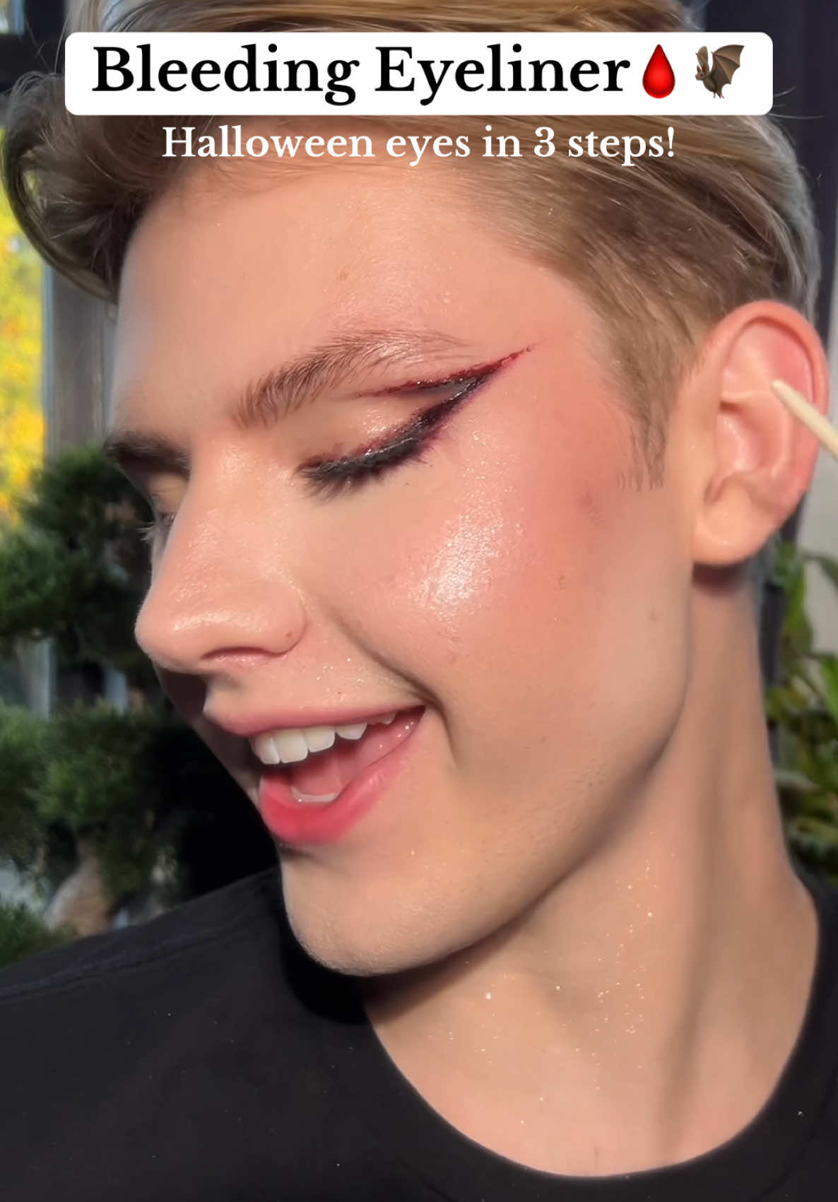 A true CUT Crease🩸😌Save this for later!🦇   I used @Maybelline NY Tattoo Studio Eyeliner Pen, @Anastasia Beverly Hills Norvina Palette & @Mehron Makeup Coagulated Faux Blood #halloweenmakeup #Eyeliner #sfxmakeup #makeuphacks 