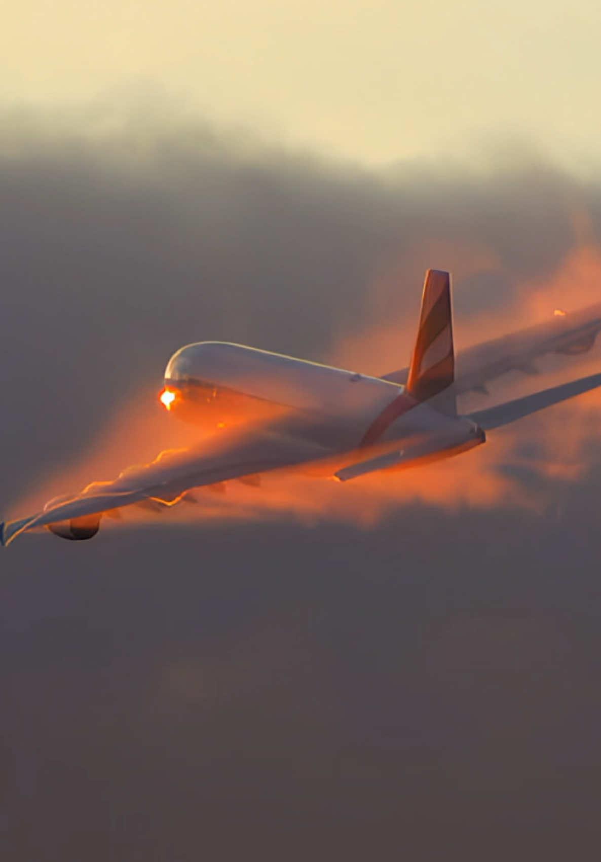 Emirates Airbus A380 creates amazing shadows and wing vapour at sunset #emirates #a380 #airbus #fyp #aviation #pilot #avgeek #sunset #dubai 