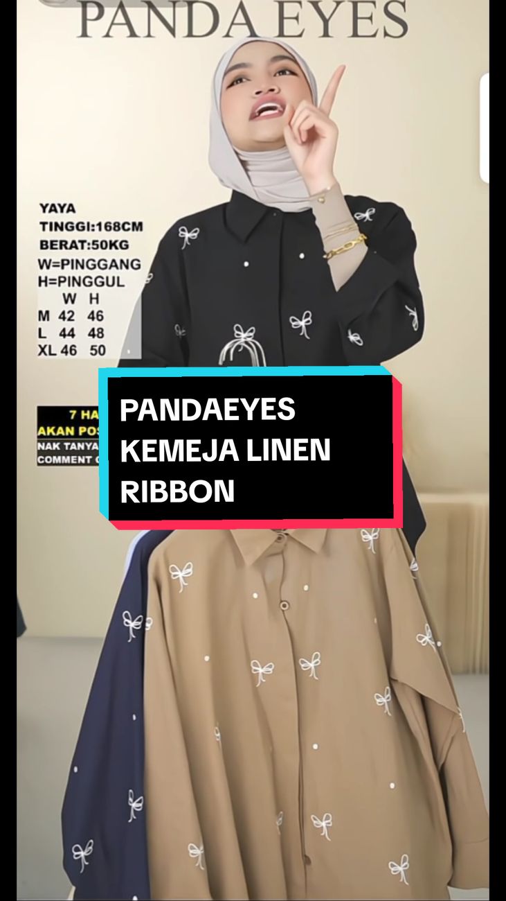 PANDAEYES KEMEJA LINEN RIBBON #kemeja #blouse #kemejawanitamurah #kemejablouse #blousecotton #bajupandaeyes #fyp #foryoupage #tiktokshopmalaysia🇲🇾