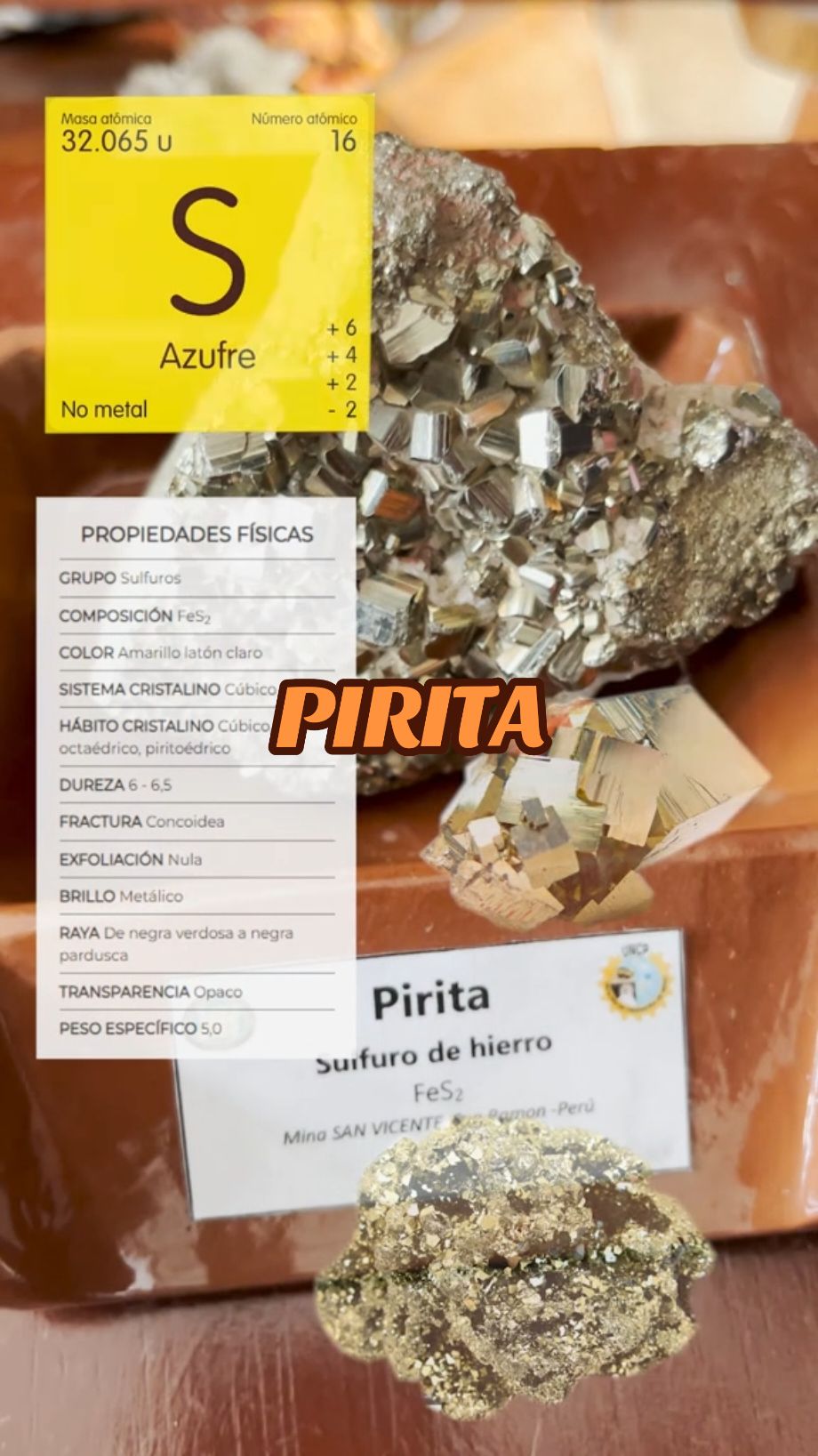 PIRITA_MINERAL_SULFURO_MATERIALES INORGÁNICOS 🩶🤎 #PIRITA #SULFUROS #MINERAL #MINERIA #PERÚ #ANTAMINA #RAURA #VOLCAN #CHINALCO #FAIM #INGENIERADEMINAS #SEMILLEROSDEINVESTIGACIÓN #GALENA #MINERALOGIA 