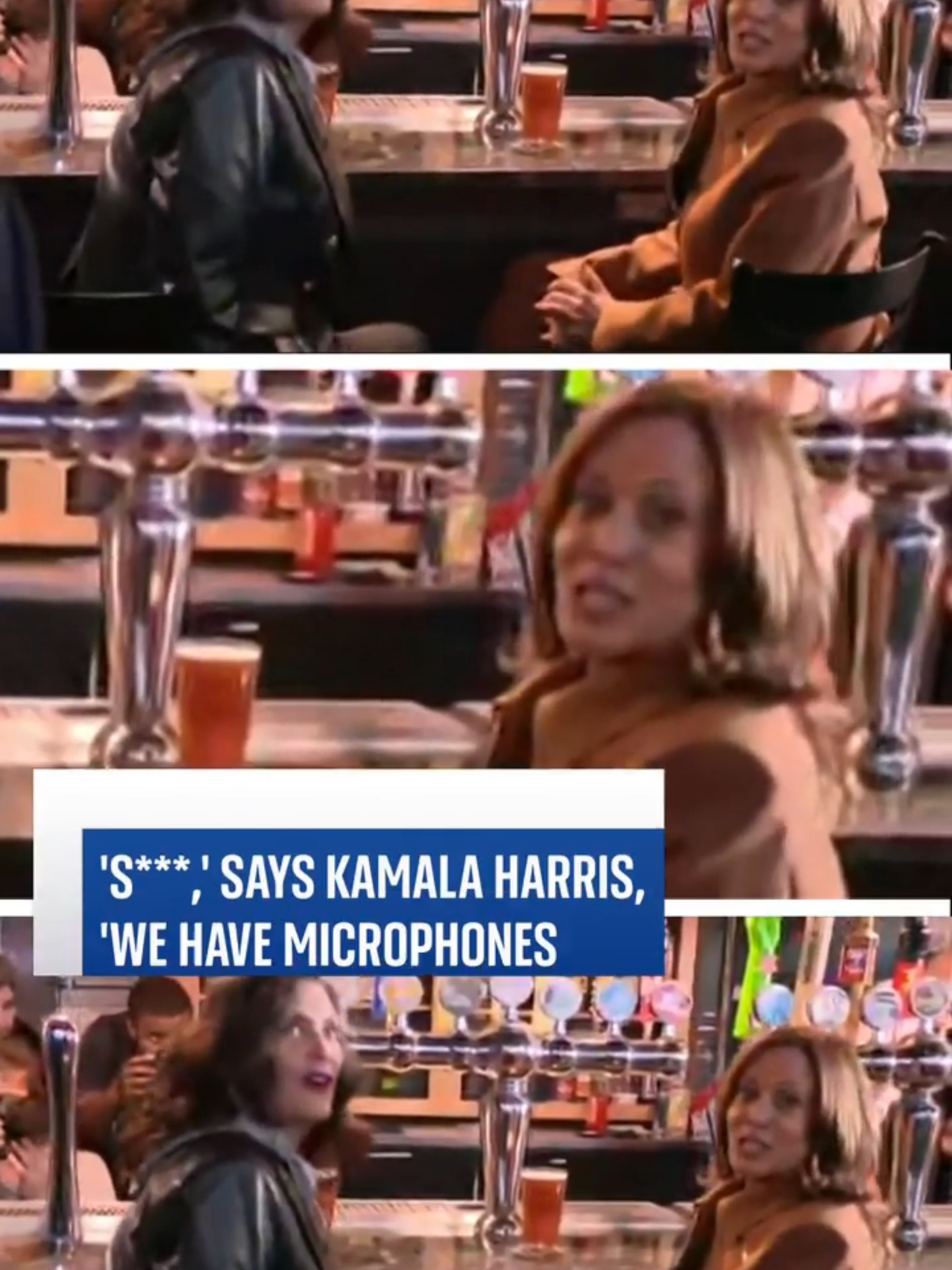 #KamalaHarris drinks #beer and says: 'S***... there's microphones in here listening' #USElection