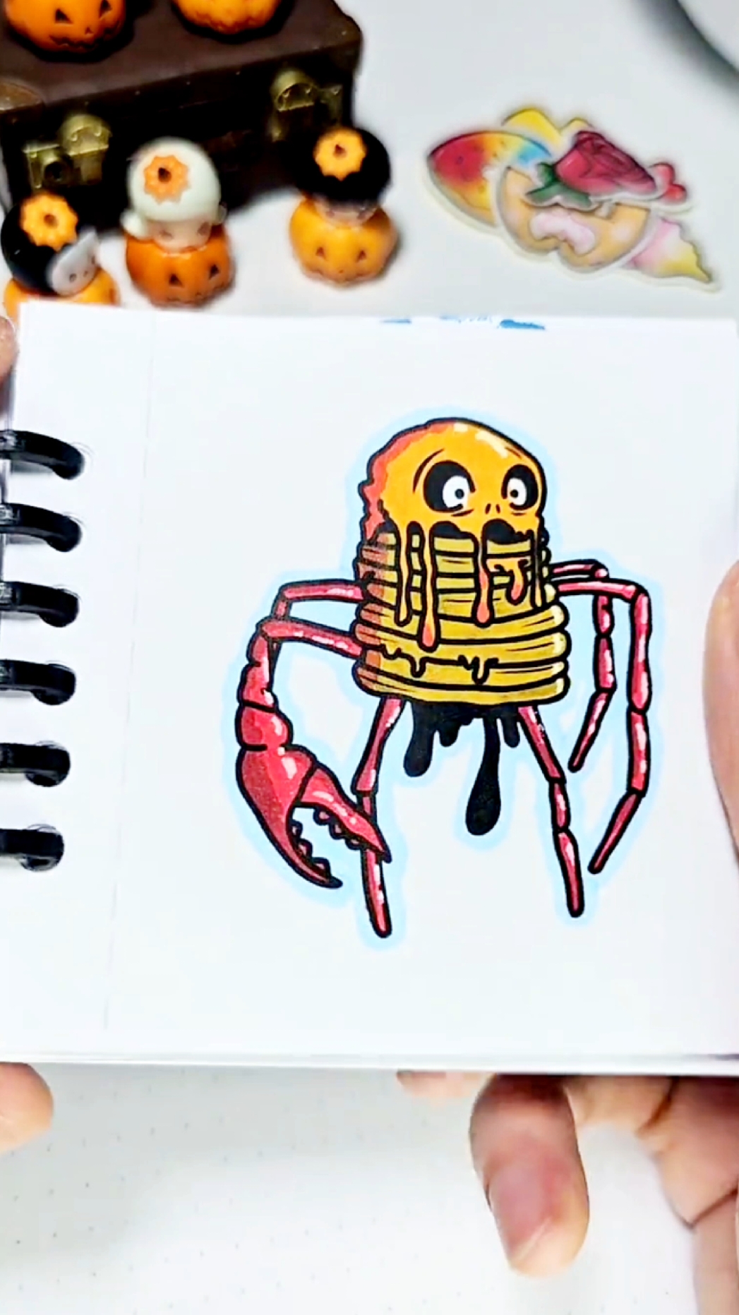 Pancake crab is in the spotlight today! spooky cute color with me in my mini Food Frights coloring book. #spookyseason  #colouringbook  #satisfyingcoloring  #colorwithme  #colourwithme  #coloringbook 