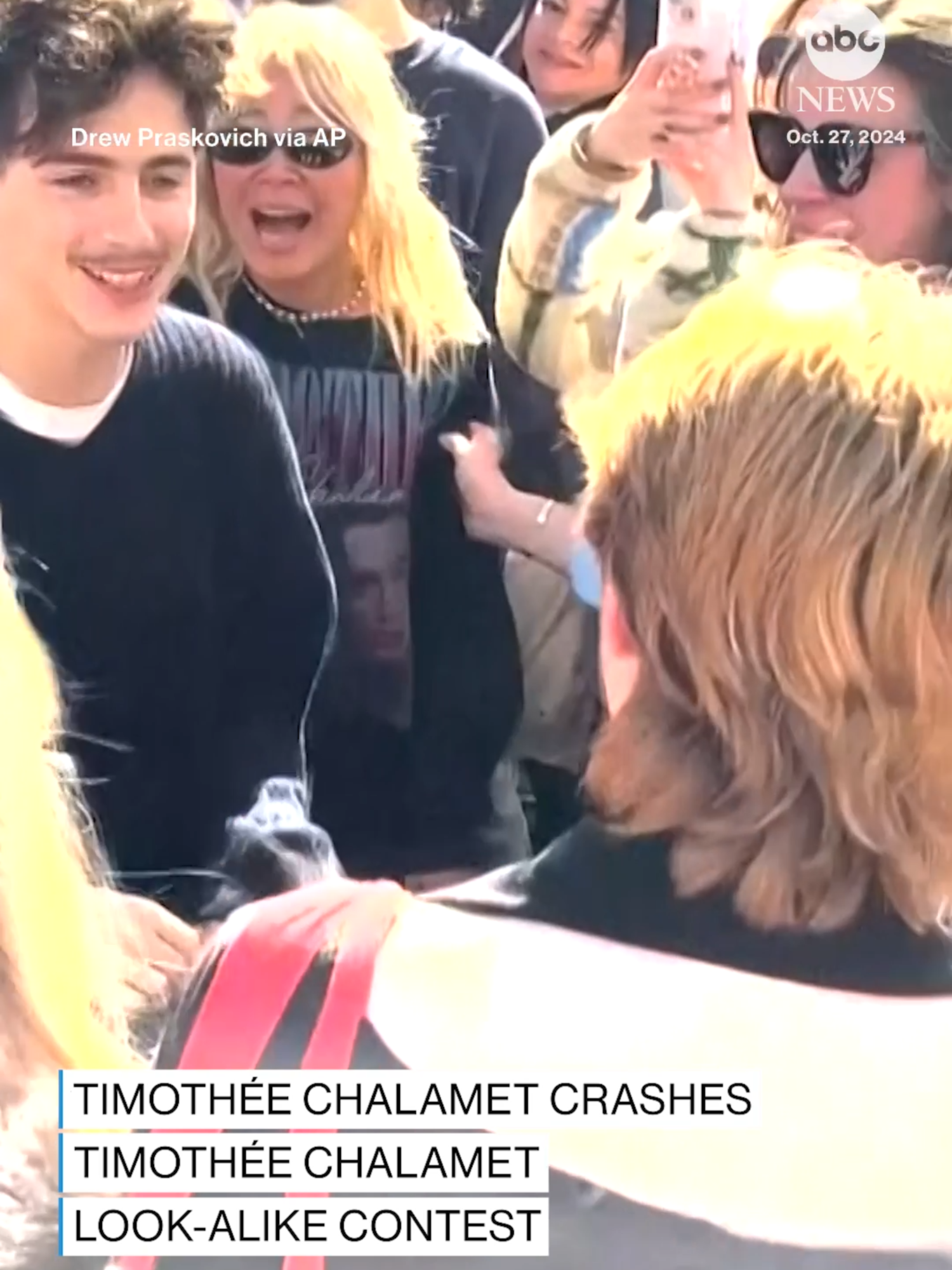 Actor Timothée Chalamet made a surprise appearance at his own look-alike contest in Lower Manhattan on Sunday, a well-attended event that drew an order to disperse from police and at least one arrest.