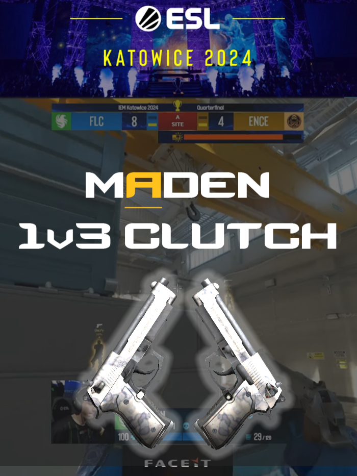 maden HUGE 1v3 Clutch #cs2 #iem #katowice #2024 #1v3 #clutch #maden #falcons #ence