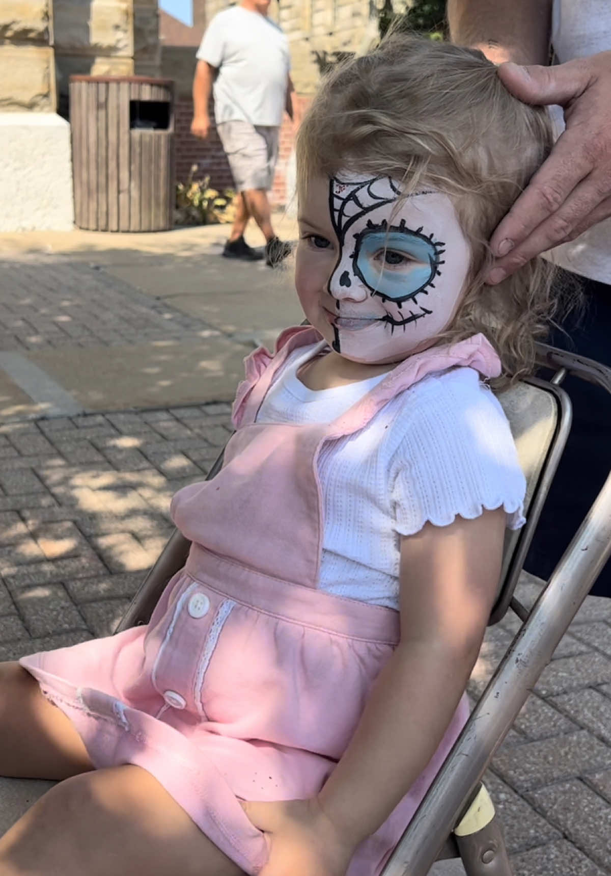 She was dead set on this design.. I tried talking her into the butterfly and she wasn’t having it. My little spooky girl 💀🫶🏻 #halloween #kids #spooky #toddlersoftiktok #facepaint #family #october #corememories #milestone 