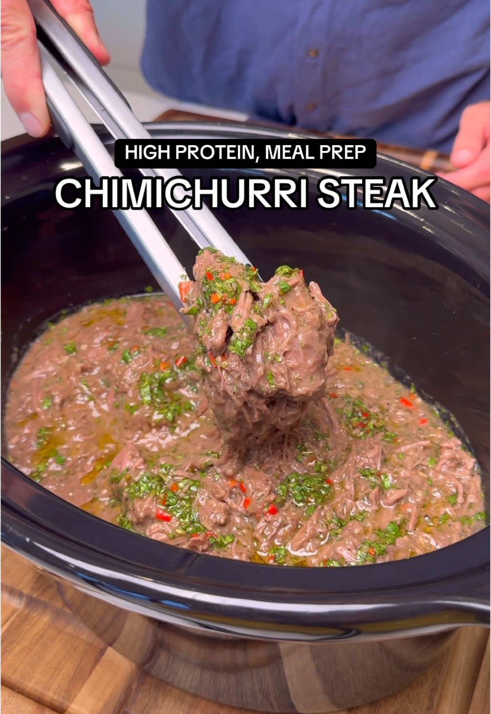 Chimichurri Steak Stealth Health Slow Cooker Meal Prep Series, Season 2, Episode 6 Per Rice Bowl (Makes 9): 530 Calories 41g Protein 53g Carbs 16g Fat Chimichurri Steak Only (Per 4oz, Makes 12): 210 Calories 25g Protein 3g Carbs 11g Fat The Slow Cooker Meal Prep Series continues  🫡 For the past few months, I’ve been putting ALL of my energy into creating a collection of the best, most delicious high protein slow cooker recipes on the planet. Stay tuned for the launch of my Slow Cooker Meal Prep Cookbook, coming later this year! Until then, new recipes coming every week 🤝 Ingredients: 1350g (48oz) flank steak 1.5 Tbsp salt 2 tsp black pepper 2 tsp garlic powder  2 tsp Oregano  1 tbsp minced garlic 1 diced yellow onion  30g (2 Tbsp) red wine vinegar 15g (1 Tbsp) olive oil 240g (1 cup) puréed pineapple* *Must be fresh pineapple for tenderizing effect, not canned pineapple. You can also used pre-sliced/cubed pineapple found in the produce section of grocery stores, just ensure it isn’t shelf-stable/pasteurized Chimichurri: 60g (1/4 cup) olive oil 60g (1/4 cup) red wine vinegar 1 bunch of chopped cilantro or parsley 4 cloves minced garlic 2 small red chilies (red jalapeños or Fresno chilies) 1 tsp dried oregano 1 tsp coarse salt 1/2 tsp pepper Low: 6-8 hours Yellow Rice: 600g (~3 cups) short grain rice 900ml (3.75 cups) chicken bone broth  5g (1 tsp) olive oil 1 yellow onion 1 Tbsp minced garlic  1 Tbsp turmeric Salt to taste Method:  - Heat 5g of olive oil in a pan, add 1 diced yellow onion, cook until translucent - Add 1 Tbsp minced garlic, sauté for 1-2 minutes, then mix in 1 Tbsp of turmeric and a large pinch of salt - Add 600g of short grain rice, mix, and pour over 900ml of chicken bone broth - Bring to boil, cover and lower heat to low. Let cook for ~20-25 minutes, remove from heat, and let sit covered for 10 more minutes. Remove lid and use fork to fluff Split yellow rice and Chimichurri steak into 9 even servings, and enjoy! I store these frozen - and reheat in the microwave for 4-5 minutes to reheat. #stealthhealth #slowcooker #slowcookerrecipe #highproteinslowcookerrecipe #highproteinrecipe #slowcookermealprep #mealprep #mealpreprecipe 