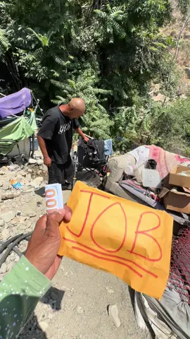 Asking strangers to take a job or cash 