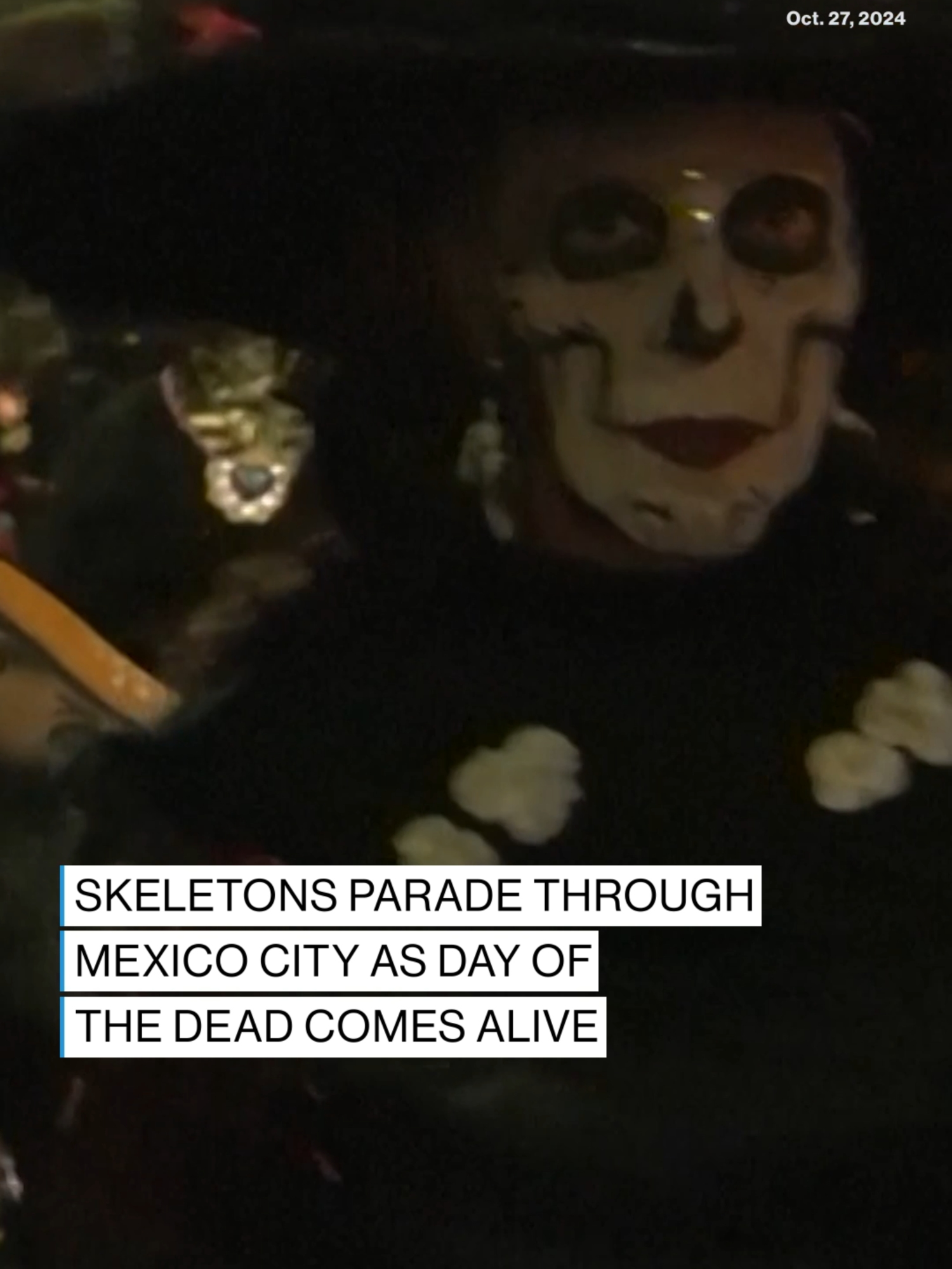 The streets of Mexico burst with color on Sunday night as hundreds of skeletons adorned in flowers and traditional dress paraded on the capital's main boulevard as part of the Day of the Dead festivities. #dayofthedead #mexico