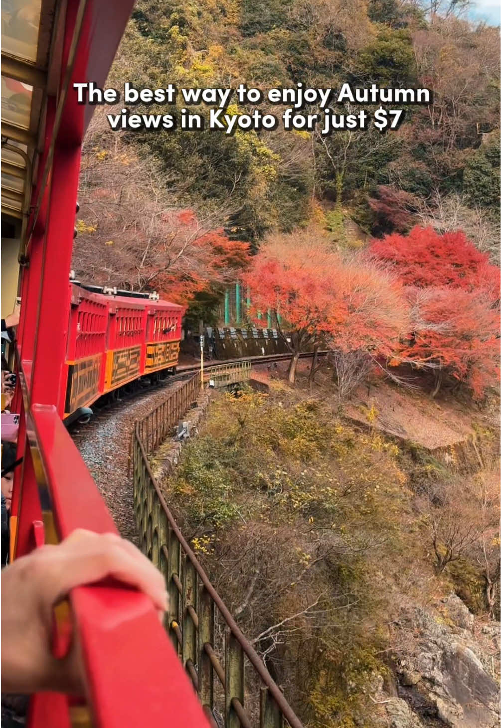 [Save this if you’re visiting Japan in Autumn! 🍁]  One of the most scenic Autumn rides in Kyoto is the Sagano Romantic Train where you’ll be able to marvel at the thick Autumn foliage along the river bank!  🎟️1 way ticket for an adult is $7.65, 1 way ticket for a child is $3.80. Since this is very popular, book it on @Klook Singapore early, with the exact date and timing you’re keen on 👀 Plan your itinerary around it.  Use my Klook code for more discounts!  GEN10BDAY (8% off, valid till 31 Oct) THEYCALLMEGENNYKLOOK (5% off, valid till 2025) 💡Tip: Head to Arashiyama Bamboo Forest early and catch the first train out at 9:02am, it gets crowded after!   #gemswithgentravels #gemswithgeninjapan #arashiyama #arashiyamabambooforest #saganoromantictrain #kyoto #kyotojapan #explorejapan 